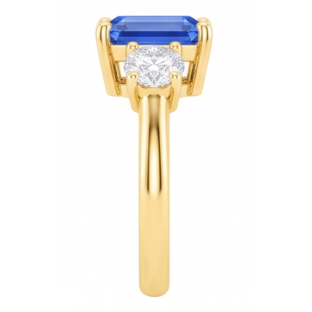 Anello in oro 3 pietre con smeraldo e zaffiro di Ceylon Diamanti Naturali Autentici ( non creati in laboratorio ) 3 carati