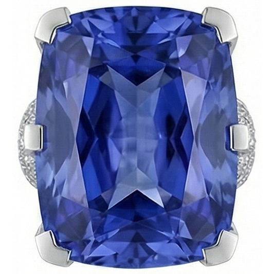 Anello in oro 8.50 carati con tanzanite a cuscino e diamanti rotondi Novità