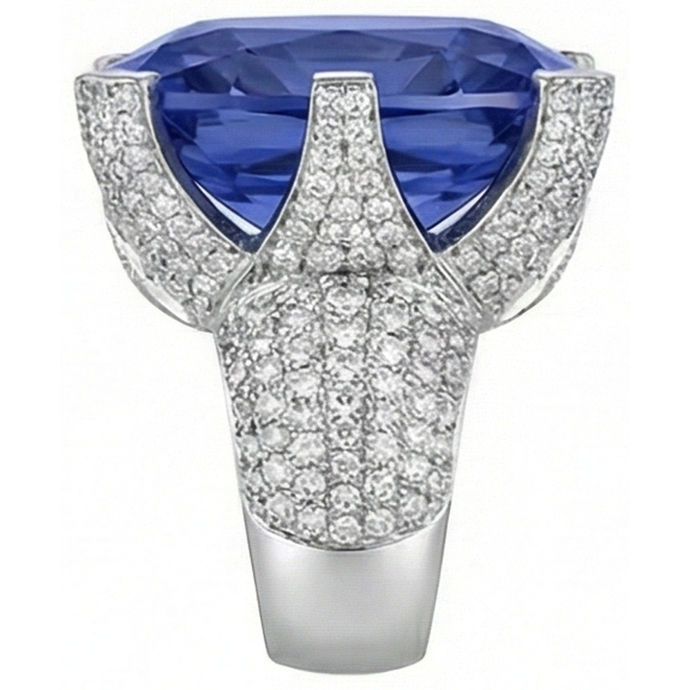 Anello in oro 8.50 carati con tanzanite a cuscino e diamanti rotondi Novità