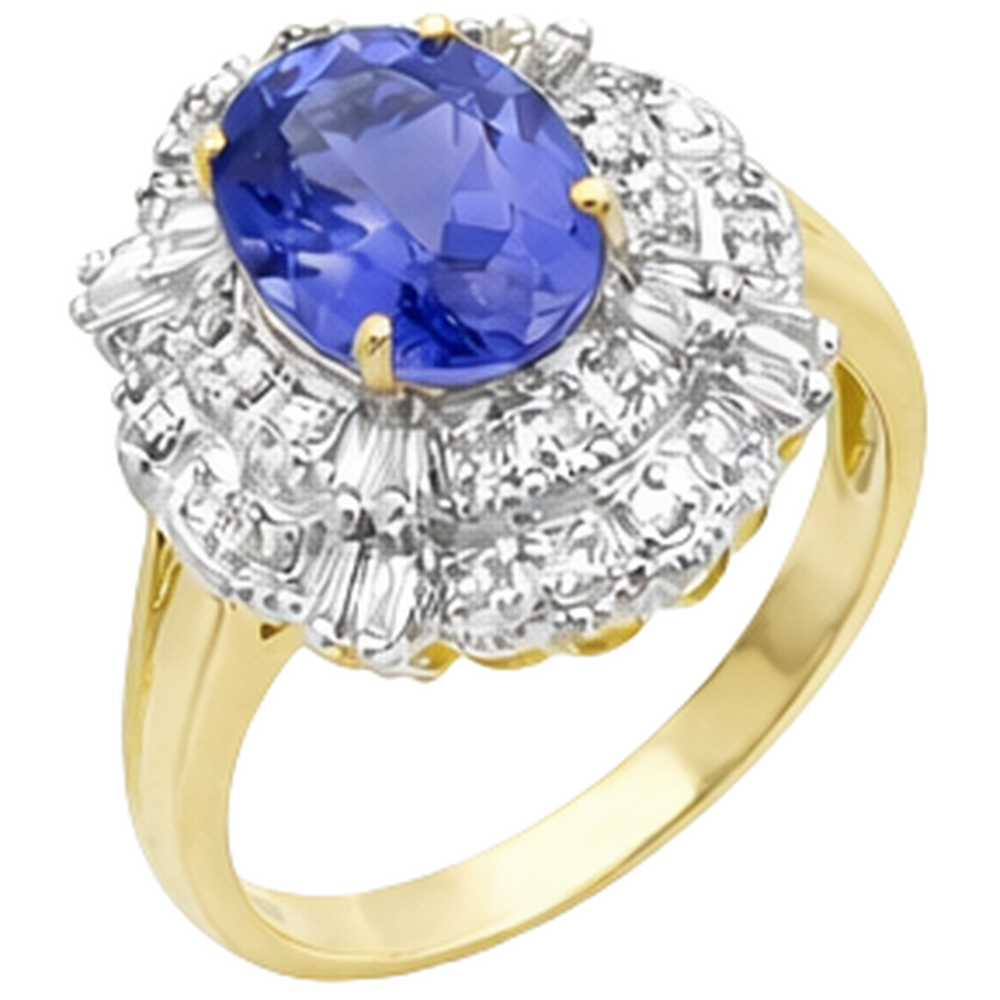 Anello in oro 8 carati con tanzanite ovale e diamanti baguette Novità