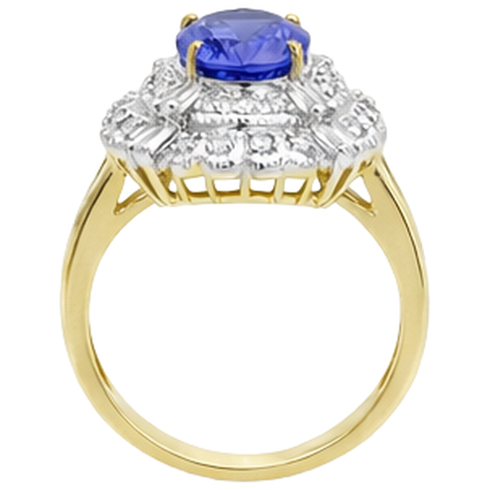 Anello in oro 8 carati con tanzanite ovale e diamanti baguette Novità
