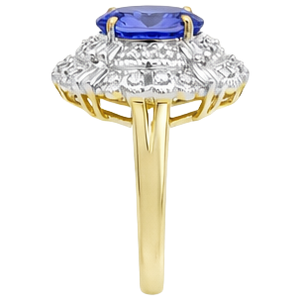 Anello in oro 8 carati con tanzanite ovale e diamanti baguette Novità