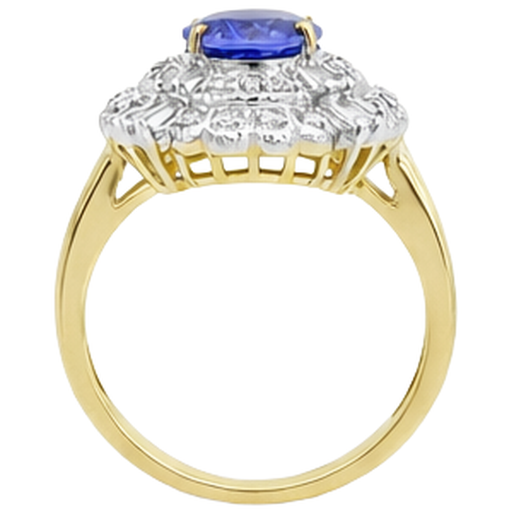 Anello in oro 8 carati con tanzanite ovale e diamanti baguette Novità