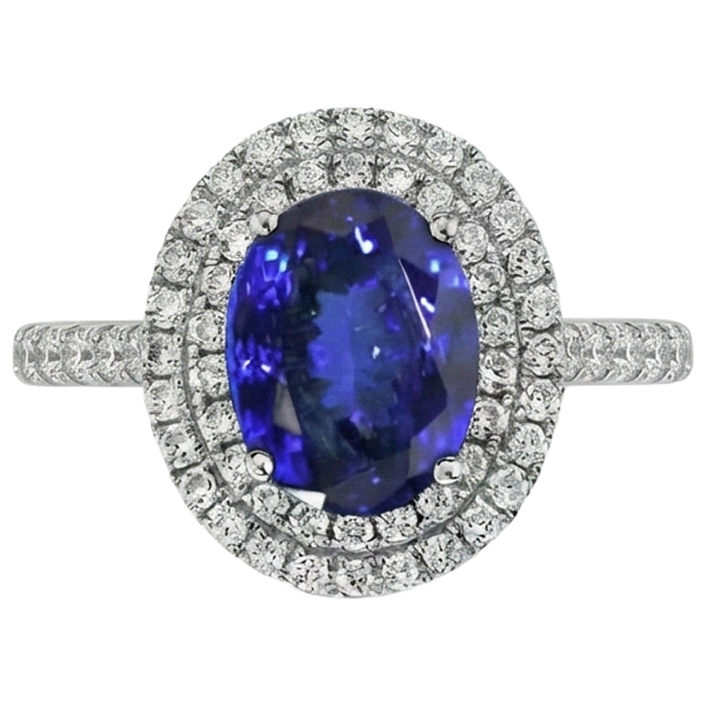 Anello in oro bianco 14 carati 7.25 carati con tanzanite e diamanti