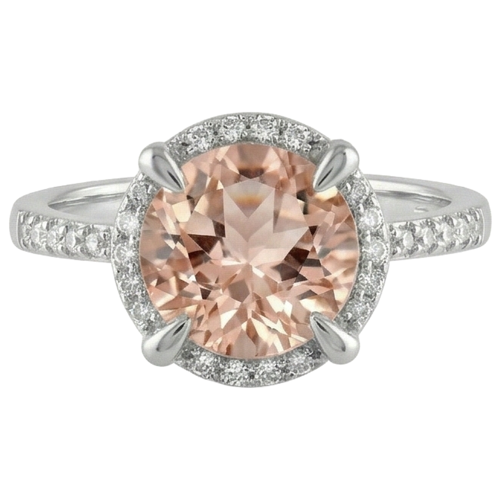 Anello in oro bianco 14 carati con Morganite e diamanti da 9.75 carati