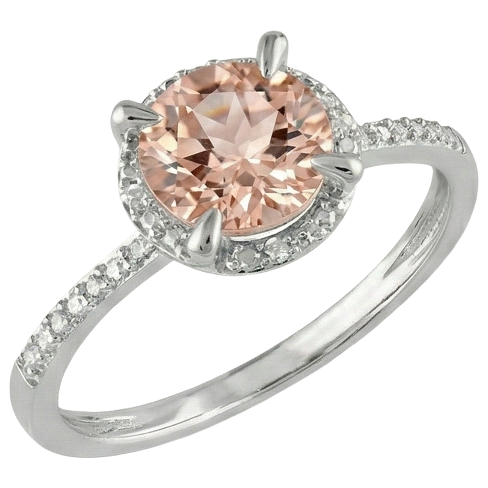 Anello in oro bianco 14 carati con Morganite e diamanti da 9.75 carati