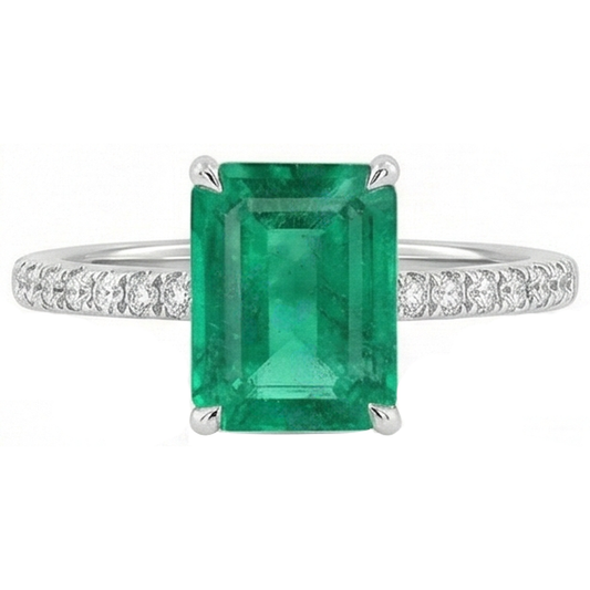 Anello in oro bianco 14 carati con Verde smeraldo colombiano e diamante da 3.60 carati