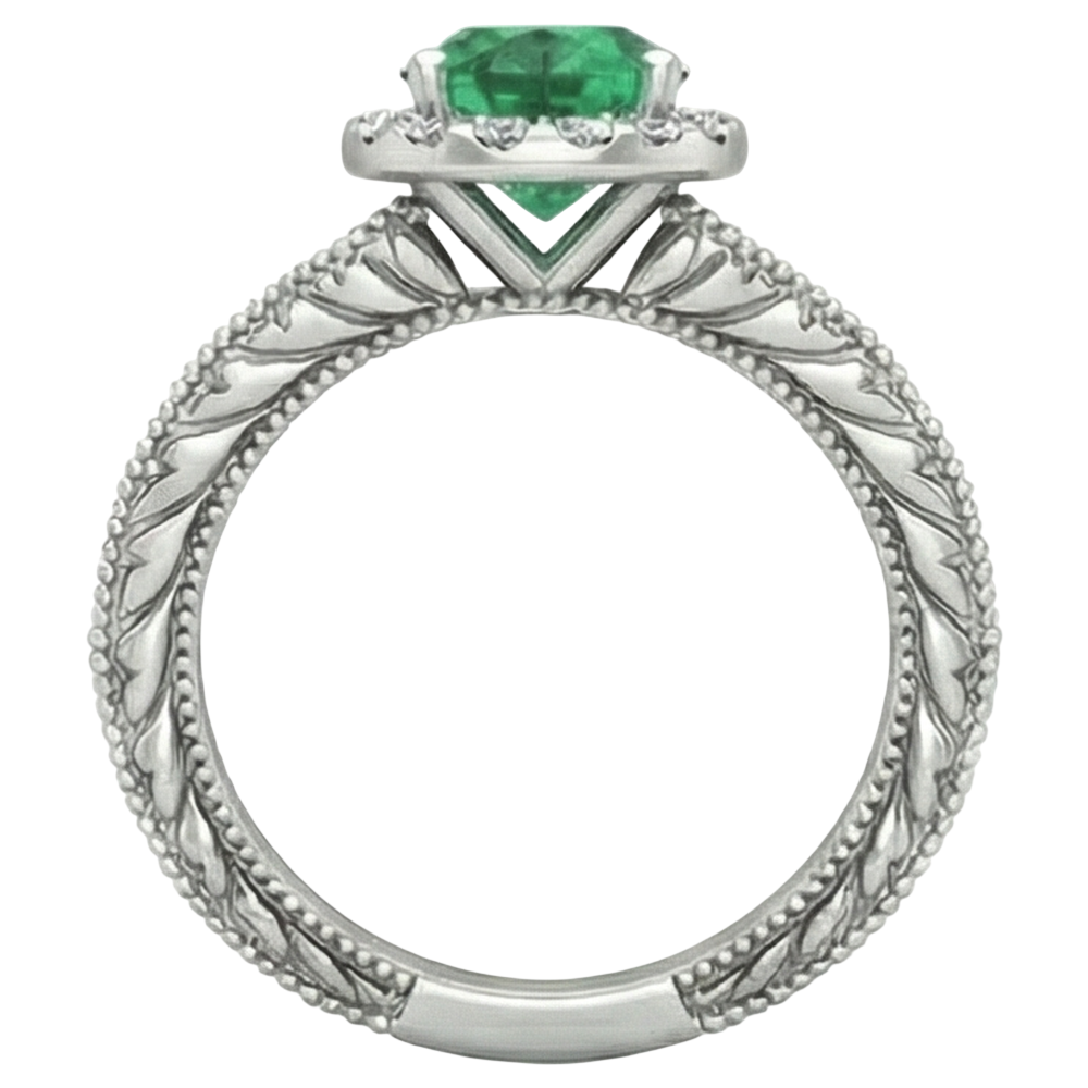 Anello in oro bianco 14 carati con diamante Verde smeraldo ovale da 3.50 carati