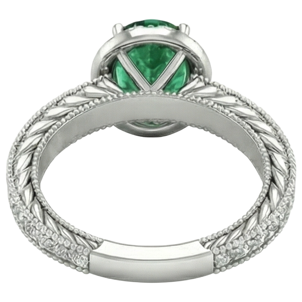 Anello in oro bianco 14 carati con diamante Verde smeraldo ovale da 3.50 carati