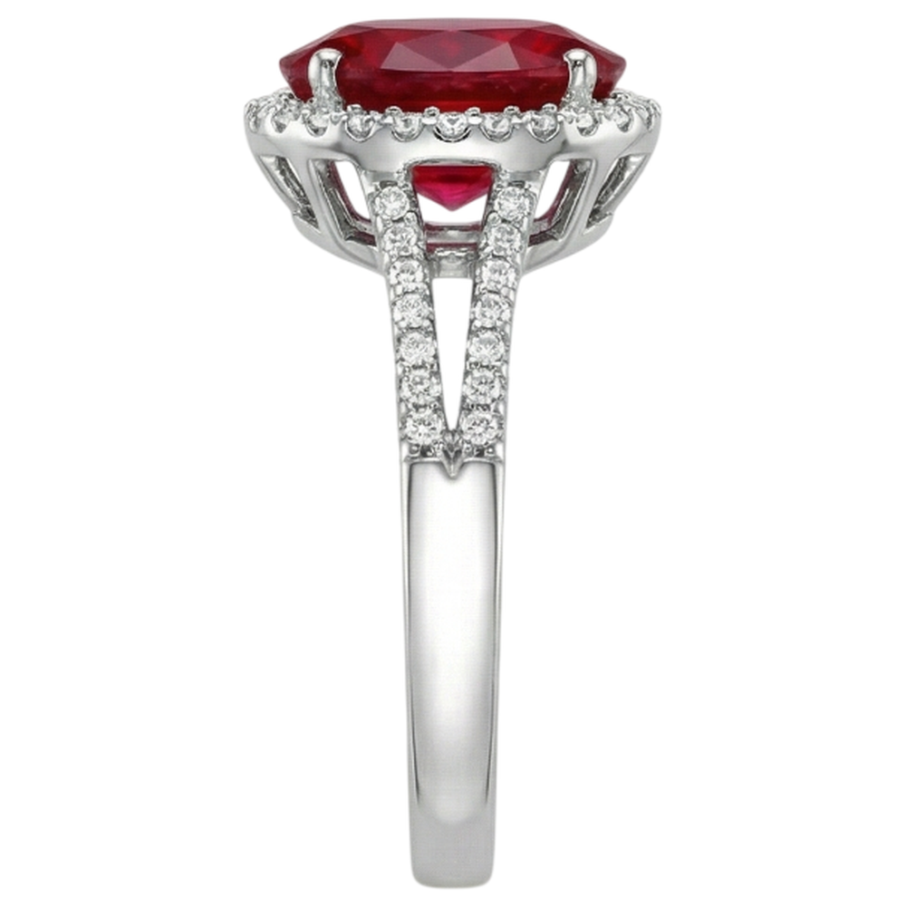 Anello in oro bianco 14 carati con diamanti e rubini rossi da 7.50 ct