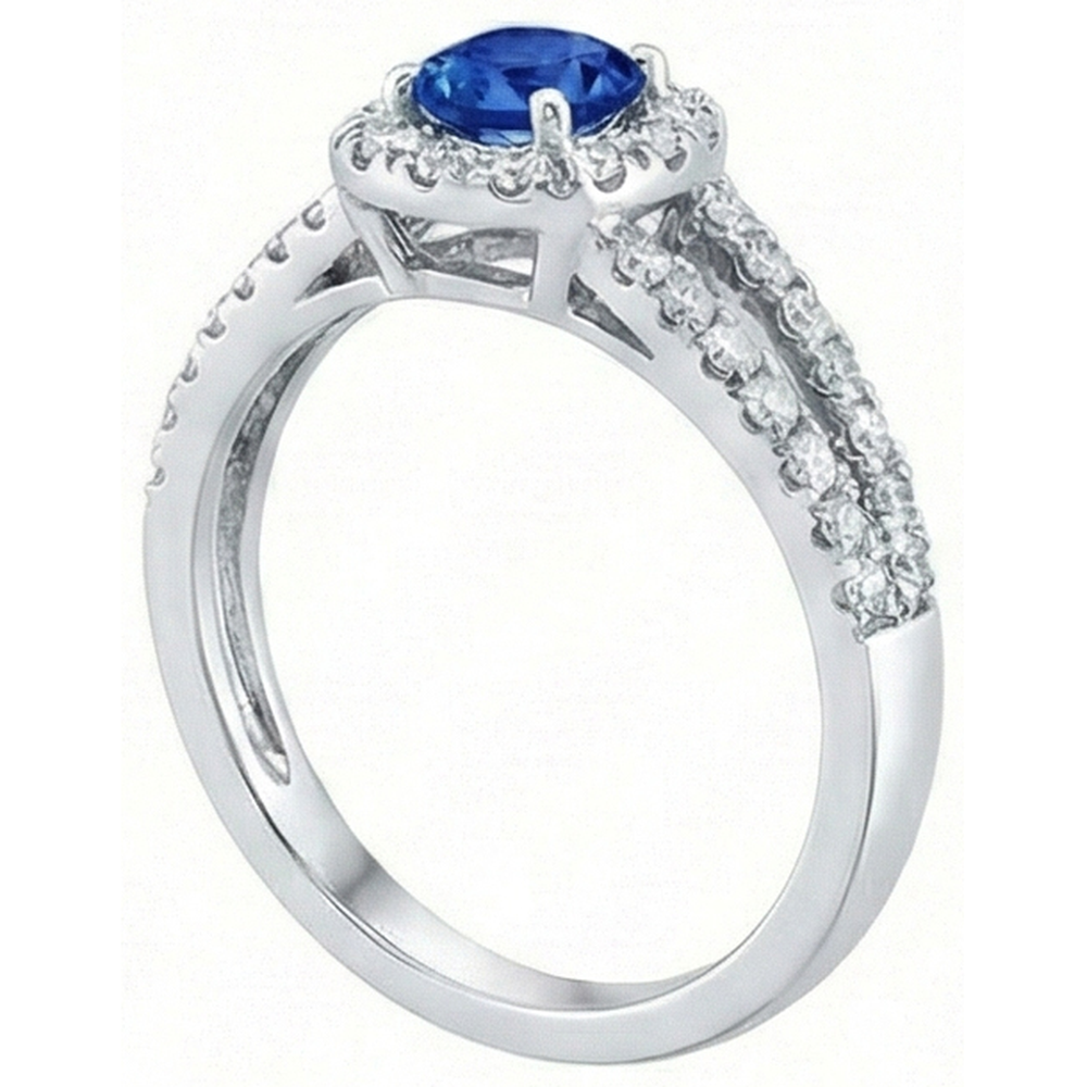 Anello in oro bianco 14 carati con diamanti e zaffiro di Ceylon a taglio brillante da 3.25 ct