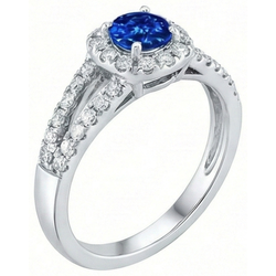 Anello in oro bianco 14 carati con diamanti e zaffiro di Ceylon a taglio brillante da 3.25 ct