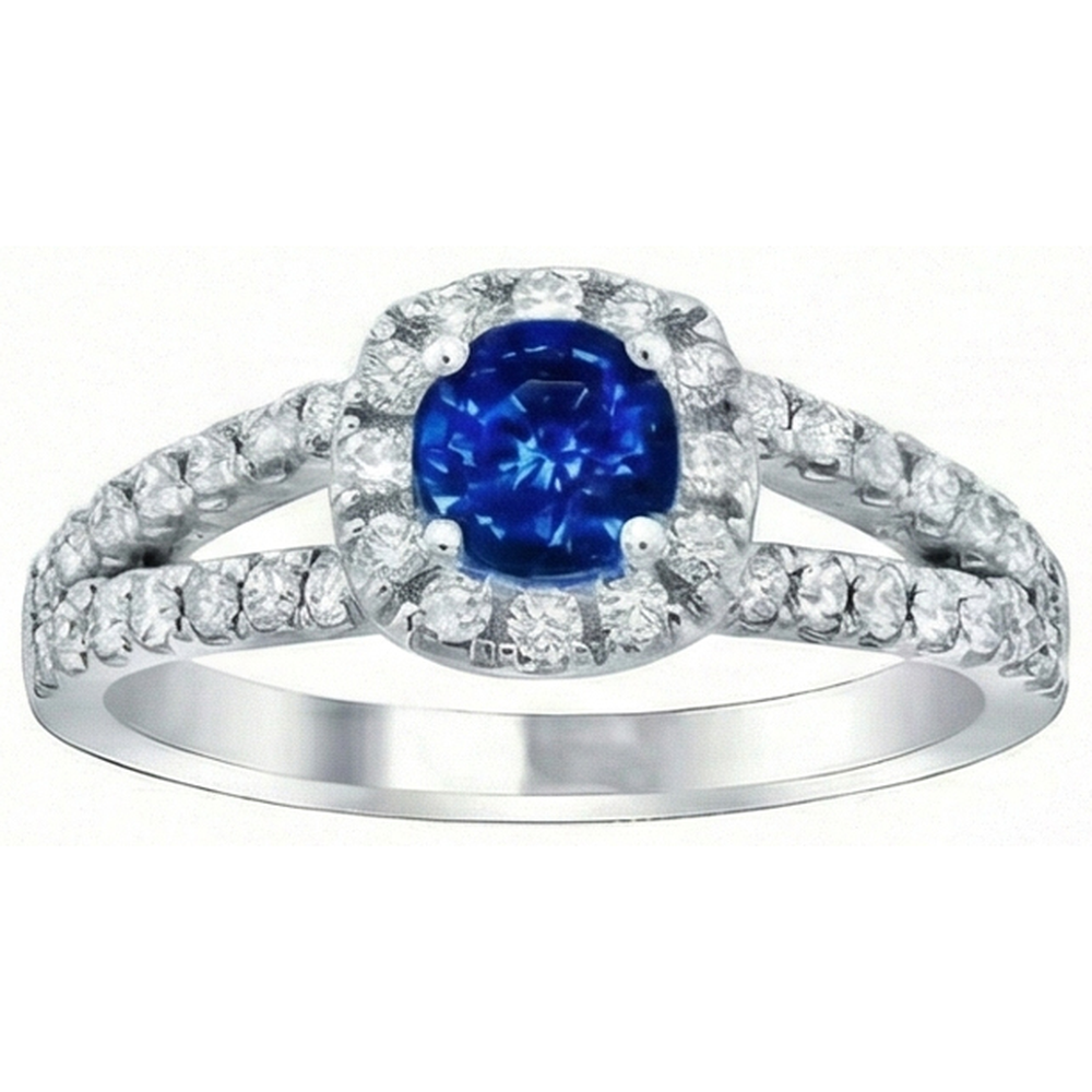 Anello in oro bianco 14 carati con diamanti e zaffiro di Ceylon a taglio brillante da 3.25 ct