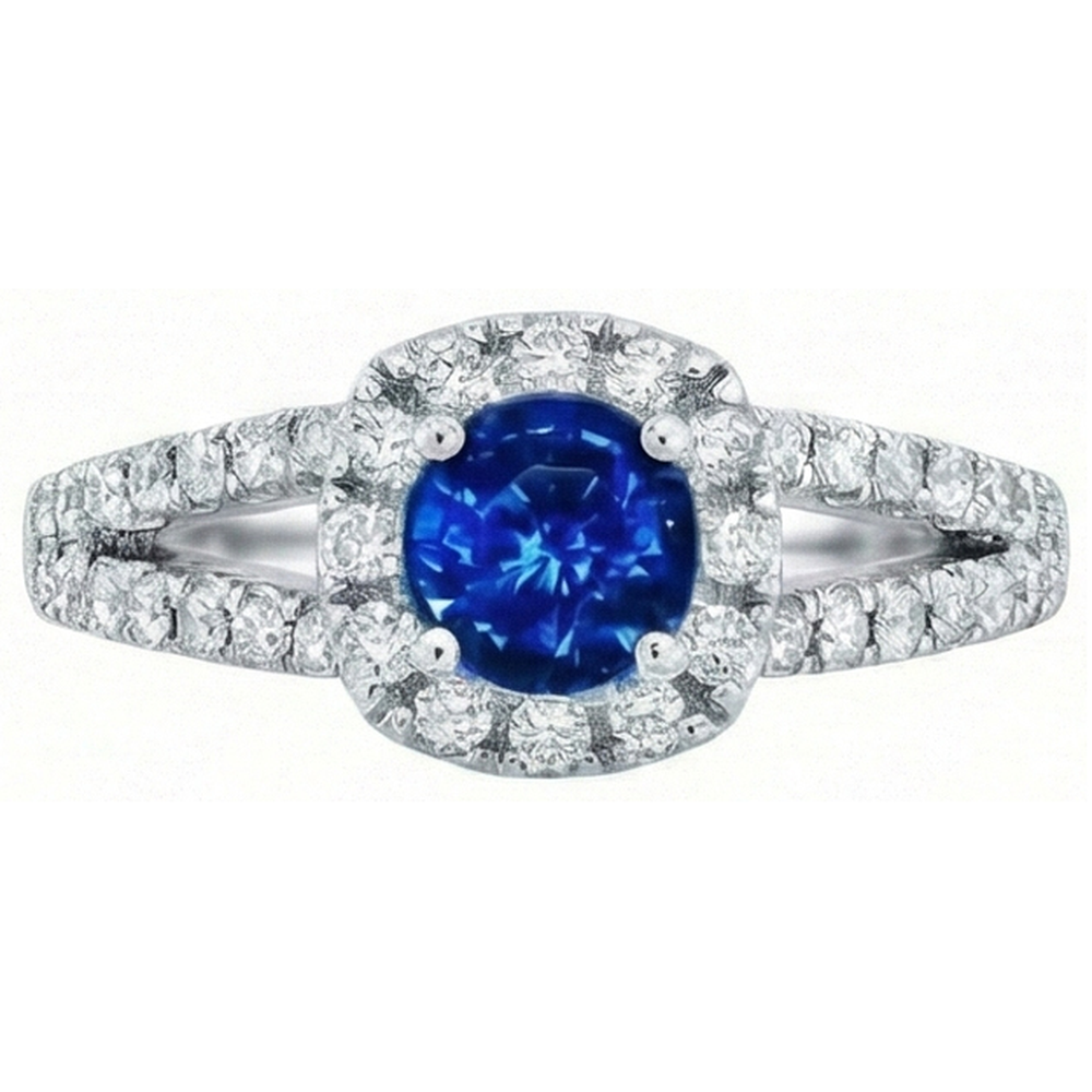 Anello in oro bianco 14 carati con diamanti e zaffiro di Ceylon a taglio brillante da 3.25 ct