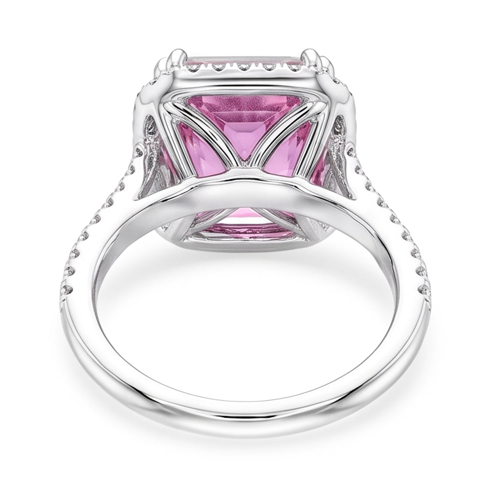 Anello in oro bianco 14 carati con kunzite a cuscino da 34.50 ct con diamanti rotondi
