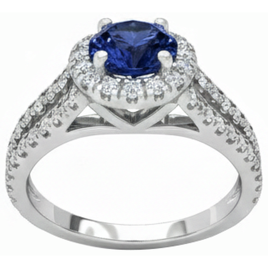 Anello in oro bianco 14 carati con tanzanite a gambo diviso da 3.35 carati con diamanti