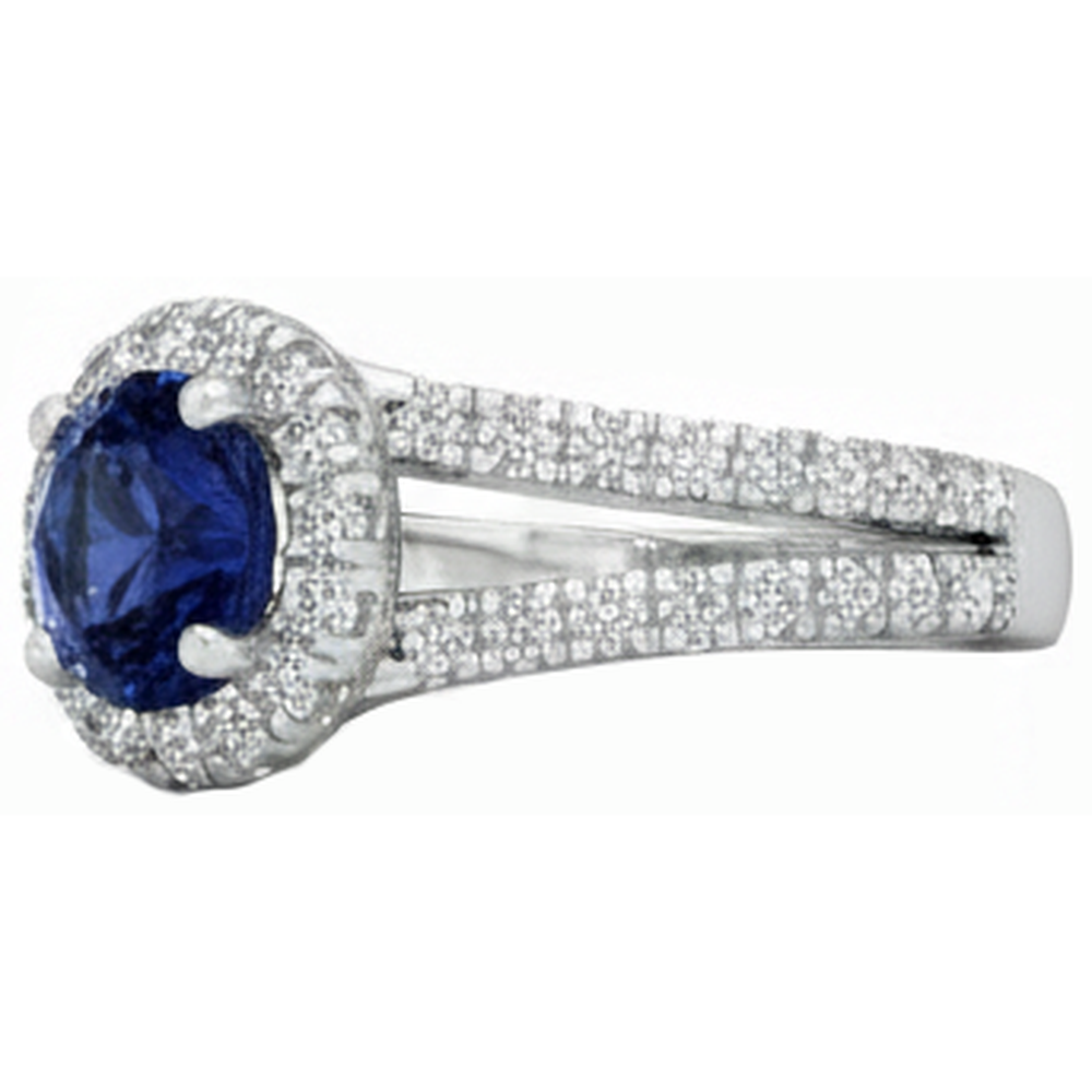 Anello in oro bianco 14 carati con tanzanite a gambo diviso da 3.35 carati con diamanti