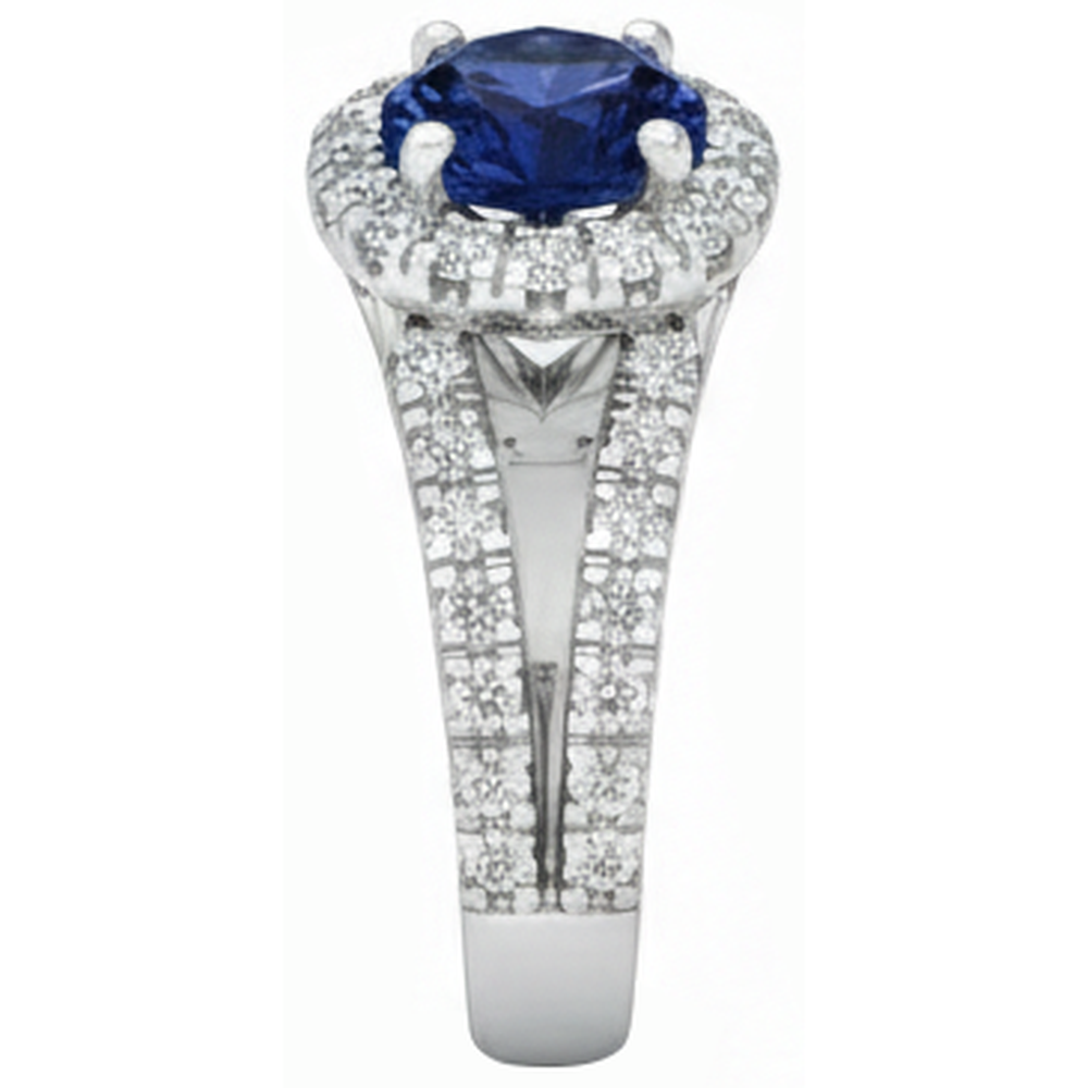 Anello in oro bianco 14 carati con tanzanite a gambo diviso da 3.35 carati con diamanti