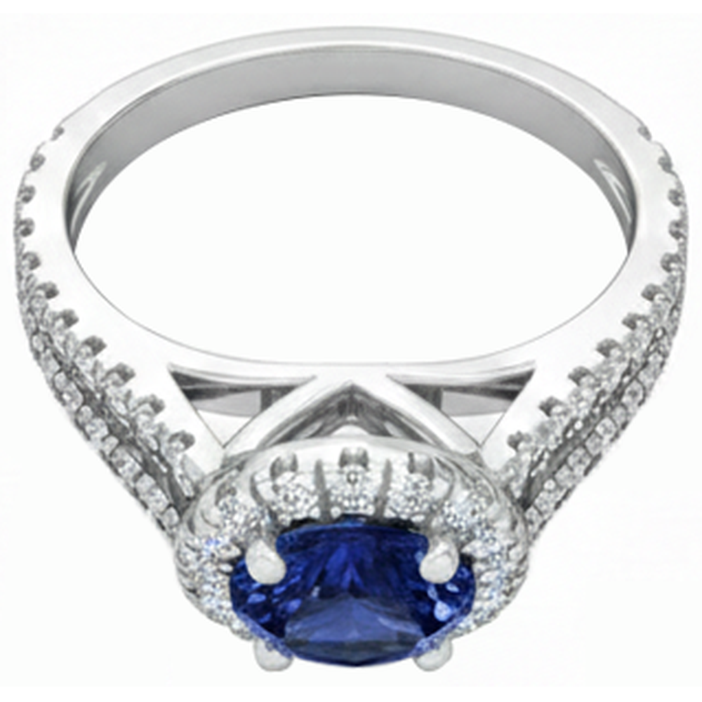 Anello in oro bianco 14 carati con tanzanite a gambo diviso da 3.35 carati con diamanti