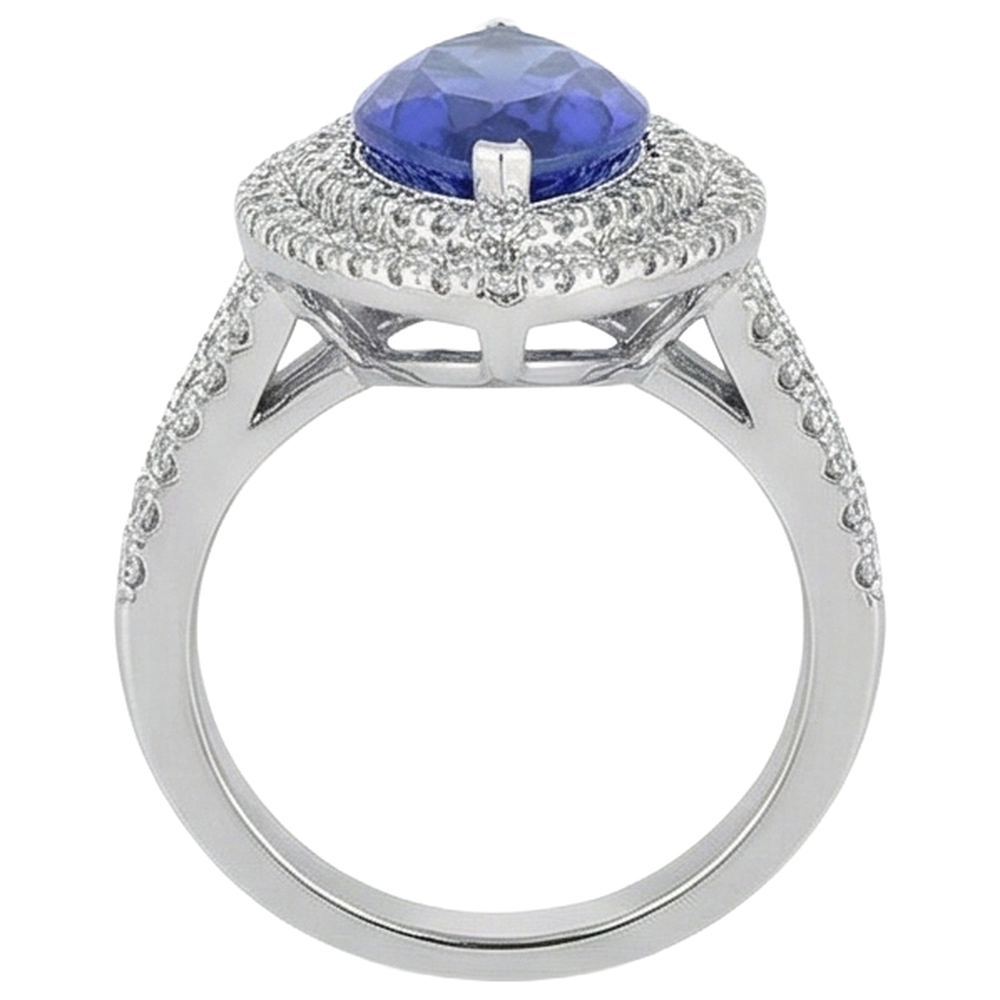 Anello in oro bianco 14 carati con tanzanite a taglio marquise e diamante da 6 ct