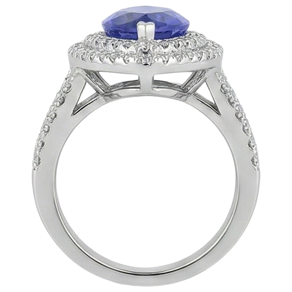 Anello in oro bianco 14 carati con tanzanite a taglio marquise e diamante da 6 ct