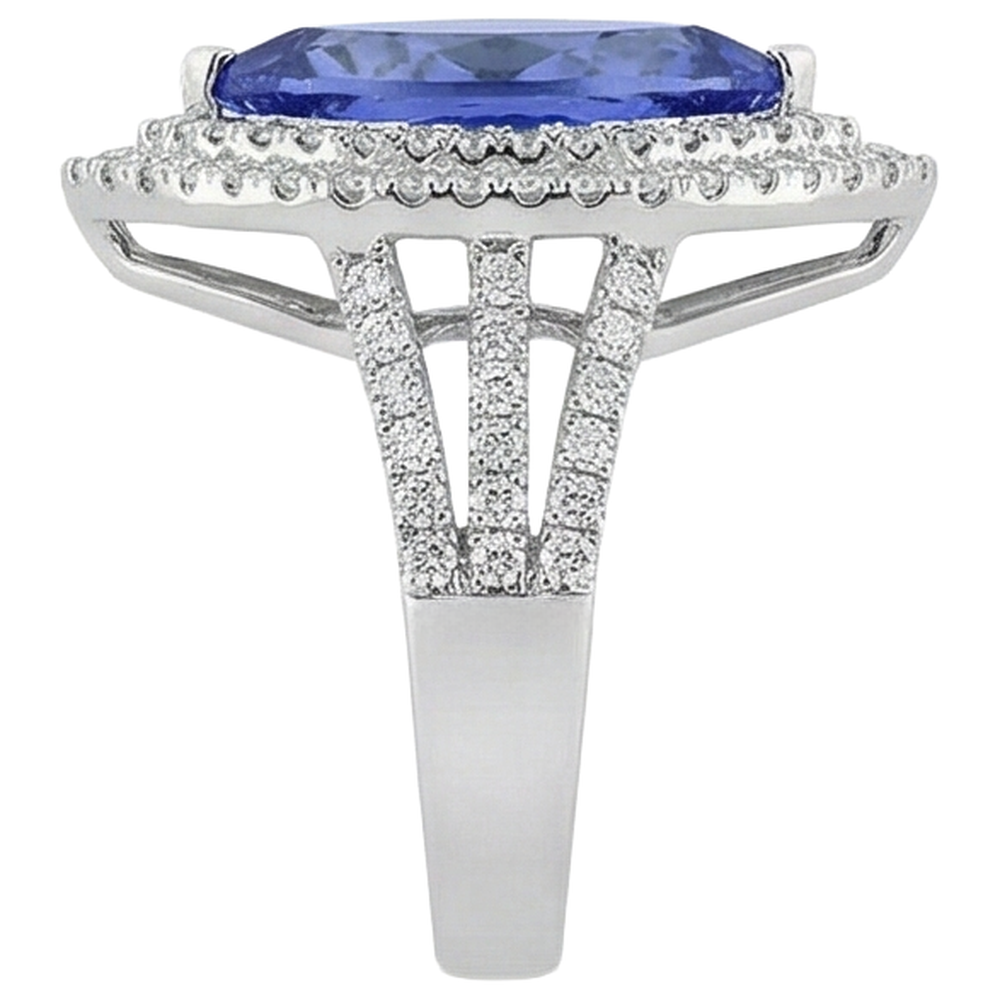 Anello in oro bianco 14 carati con tanzanite a taglio marquise e diamante da 6 ct