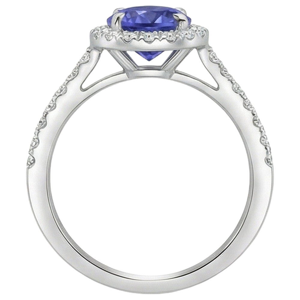 Anello in oro bianco 14 carati con tanzanite a taglio rotondo e diamanti da 9.85 ct