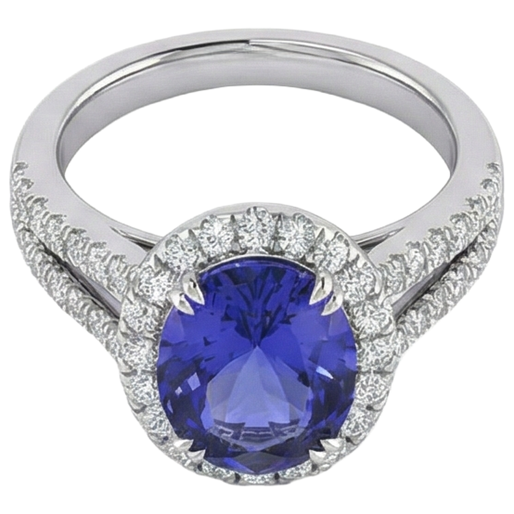 Anello in oro bianco 14 carati con tanzanite blu e diamanti da 5.25 ct