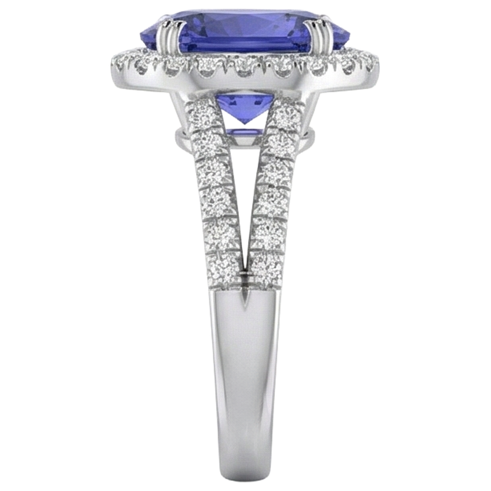 Anello in oro bianco 14 carati con tanzanite blu e diamanti da 5.25 ct