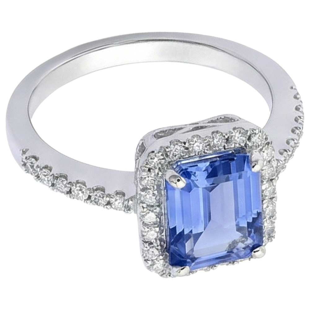 Anello in oro bianco 14 carati con tanzanite e diamanti incastonati 5.80 ct