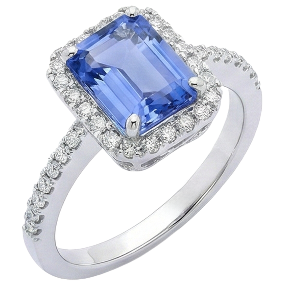 Anello in oro bianco 14 carati con tanzanite e diamanti incastonati 5.80 ct