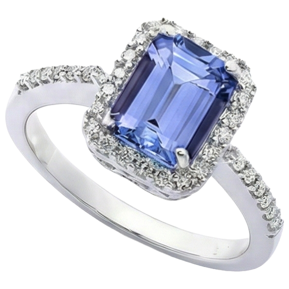 Anello in oro bianco 14 carati con tanzanite e diamanti incastonati 5.80 ct