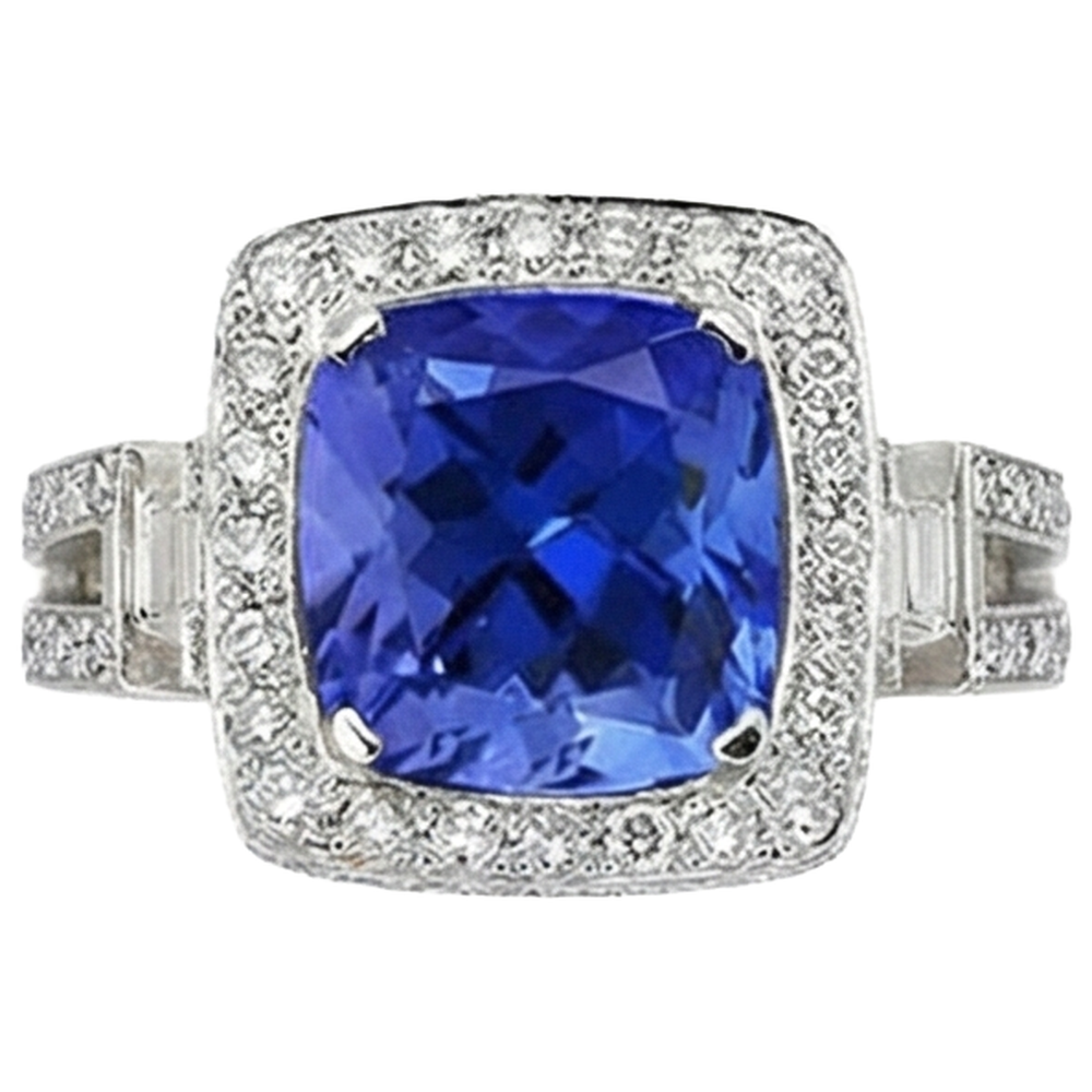 Anello in oro bianco 14 carati con tanzanite naturale con diamanti 5.40 ct