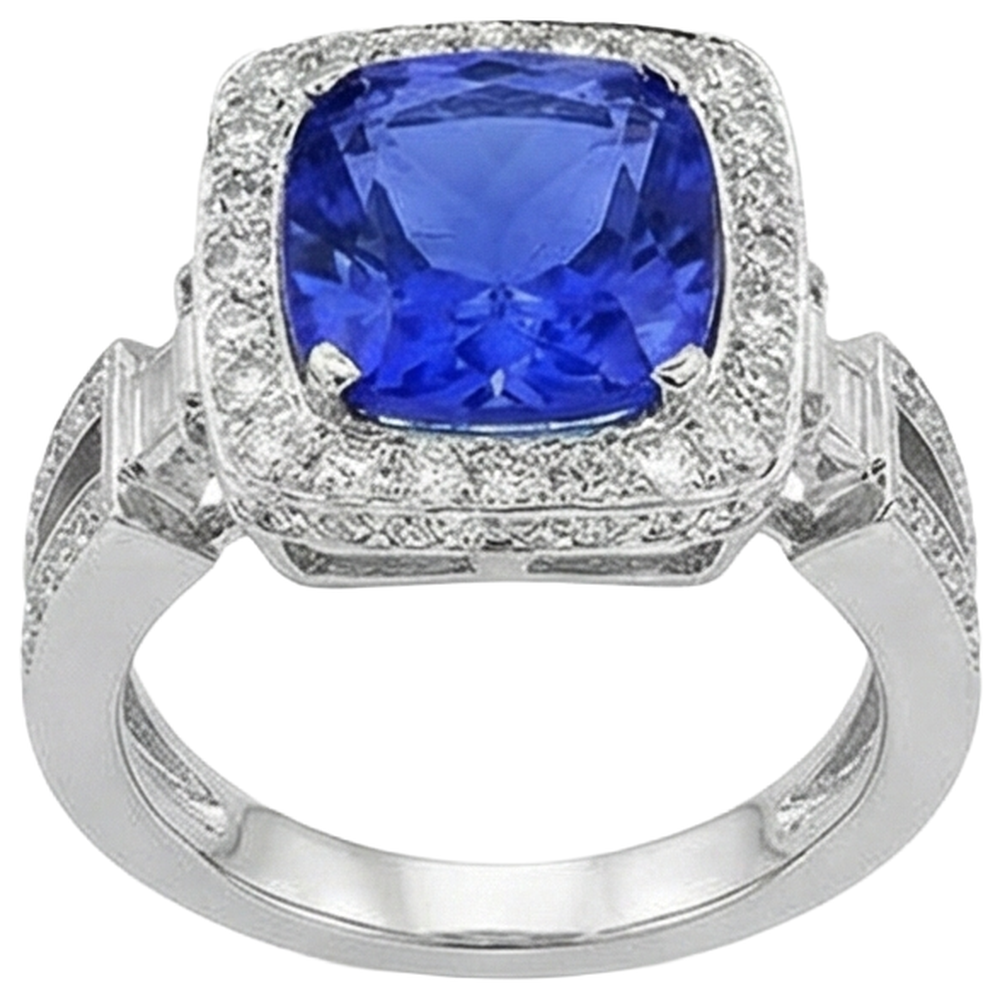 Anello in oro bianco 14 carati con tanzanite naturale con diamanti 5.40 ct