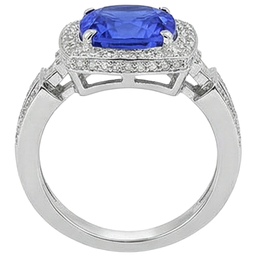 Anello in oro bianco 14 carati con tanzanite naturale con diamanti 5.40 ct