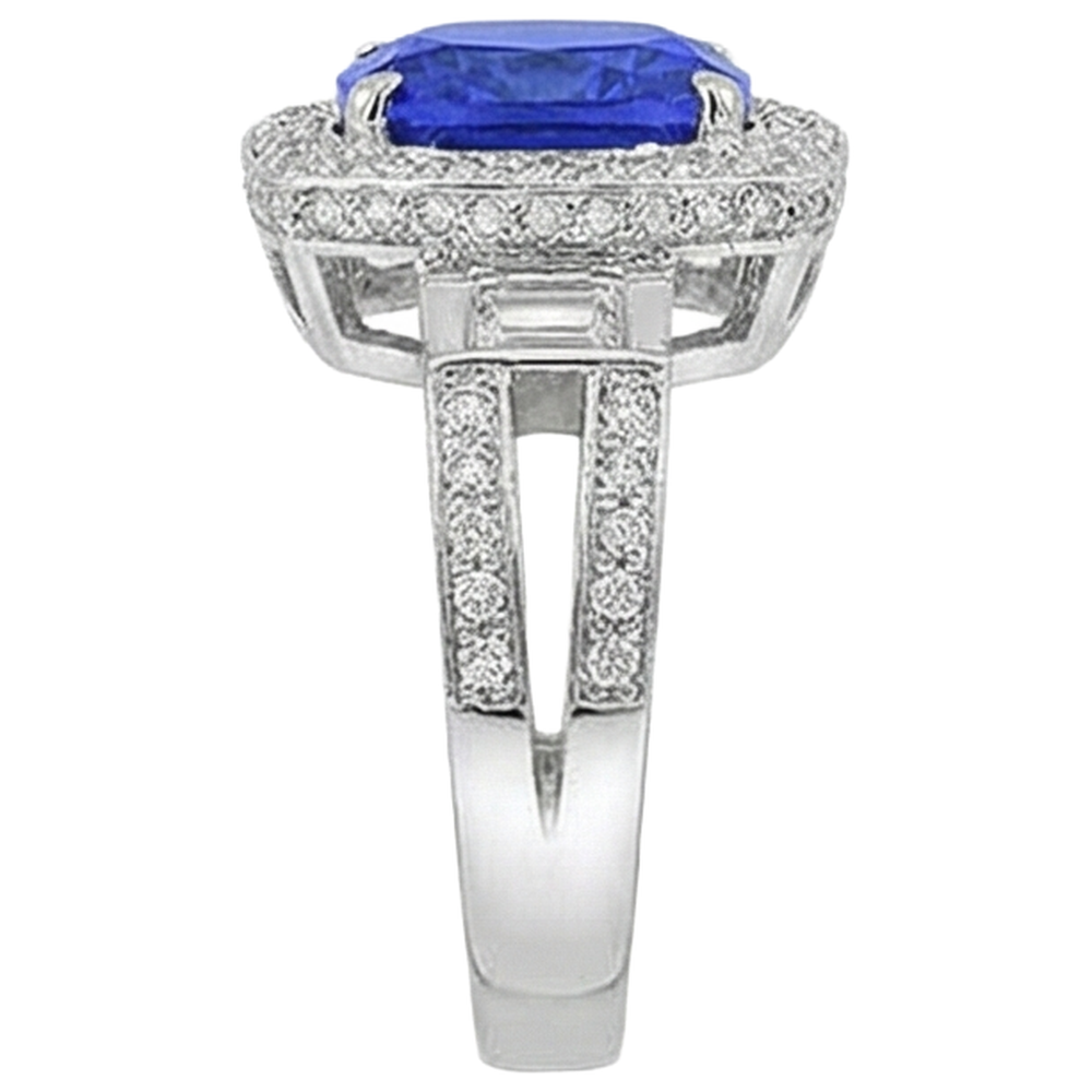 Anello in oro bianco 14 carati con tanzanite naturale con diamanti 5.40 ct