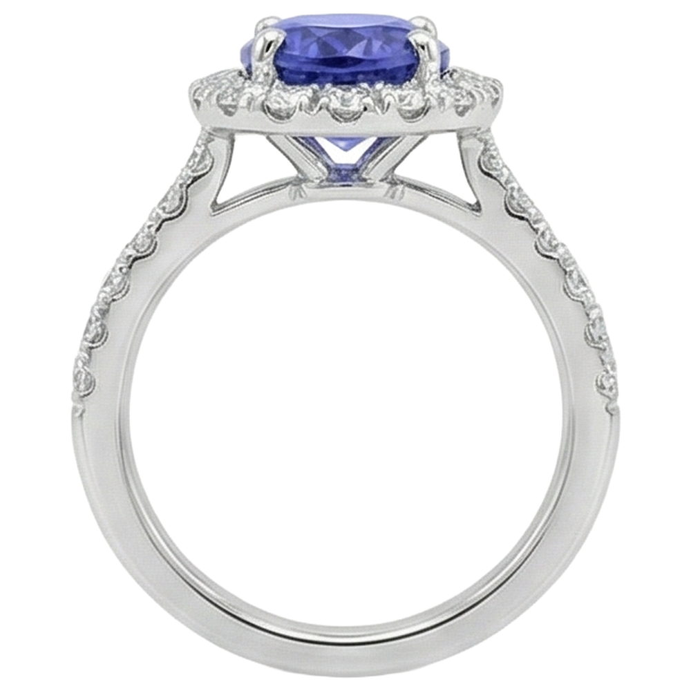 Anello in oro bianco 14 carati con tanzanite ovale da 11.25 carati con diamanti rotondi