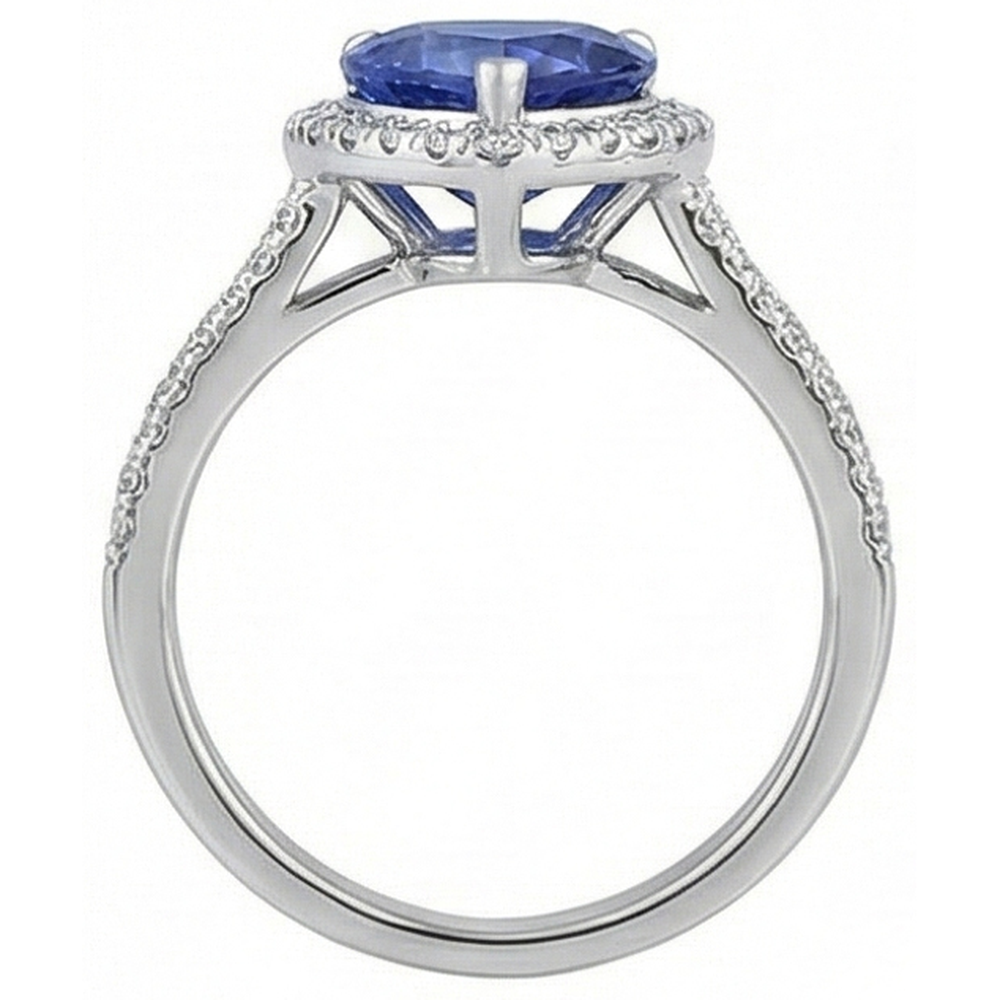 Anello in oro bianco 14 carati con zaffiro blu di Ceylon da 3.60 carati e diamante