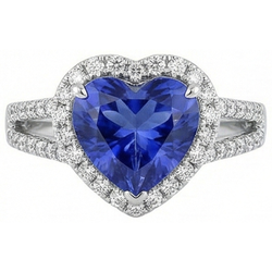 Anello in oro bianco 14 carati con zaffiro blu di Ceylon da 3.60 carati e diamante