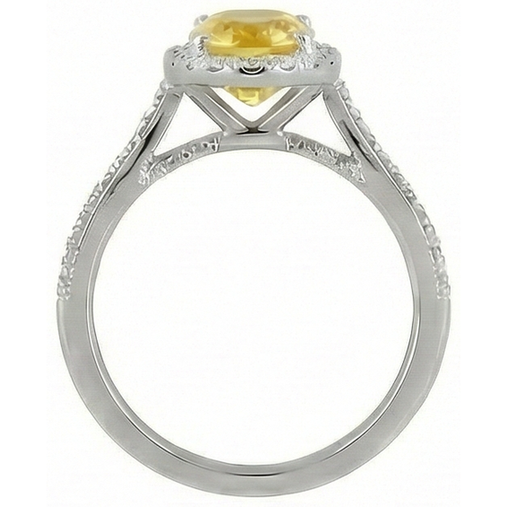 Anello in oro bianco 14 carati con zaffiro giallo ovale e diamanti rotondi da 4.50 ct