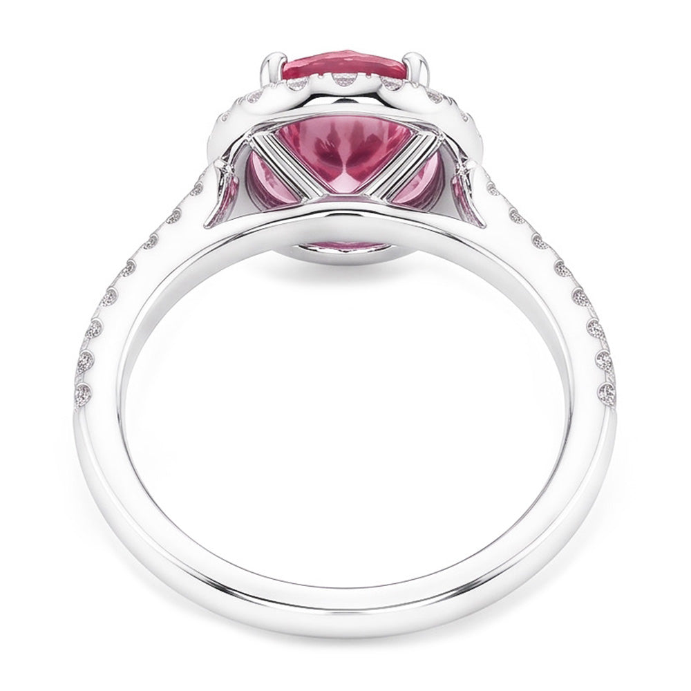 Anello in oro bianco 14 carati con zaffiro rosa taglio ovale e diamanti tondi da 2.25 ct