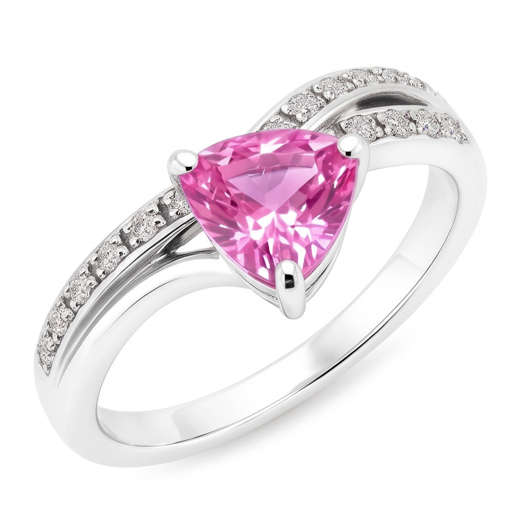 Anello in oro bianco 14 carati con zaffiro rosa taglio trilioni di 1.40 carati