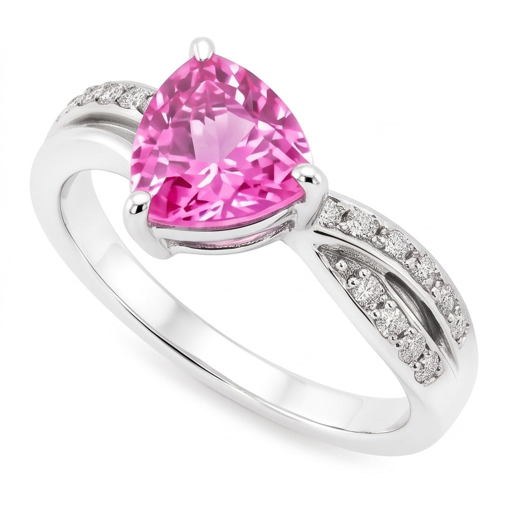 Anello in oro bianco 14 carati con zaffiro rosa taglio trilioni di 1.40 carati