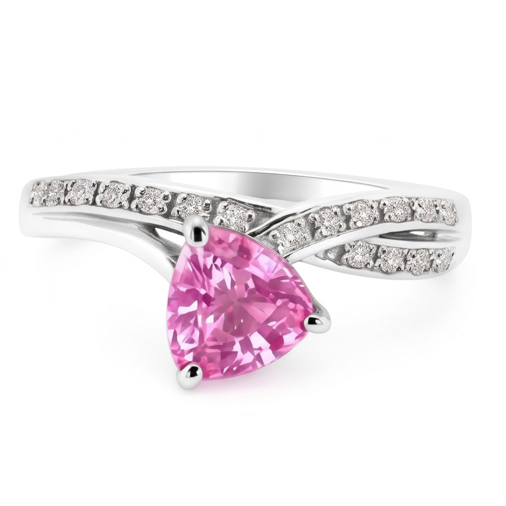 Anello in oro bianco 14 carati con zaffiro rosa taglio trilioni di 1.40 carati