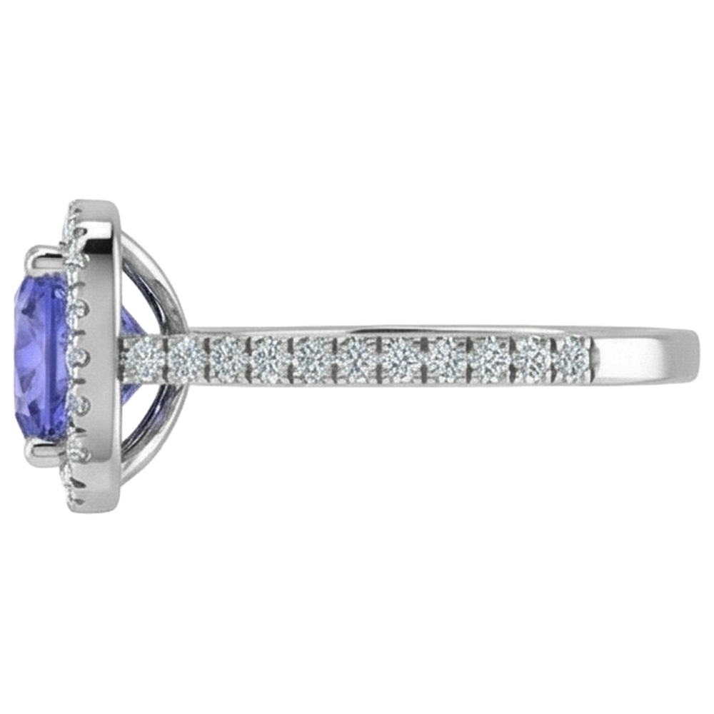 Anello in oro bianco 14 kt con tanzanite blu da 4.50 ct con diamanti