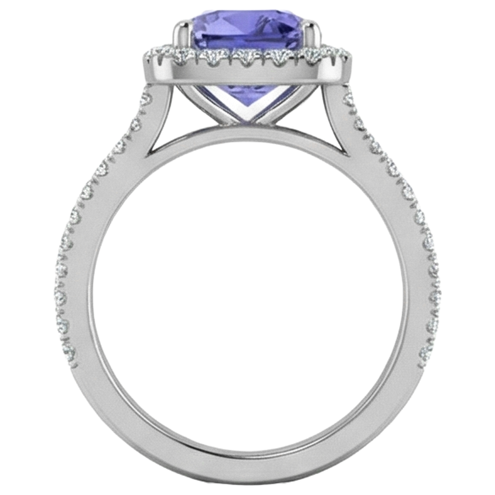Anello in oro bianco 14 kt con tanzanite blu da 4.50 ct con diamanti