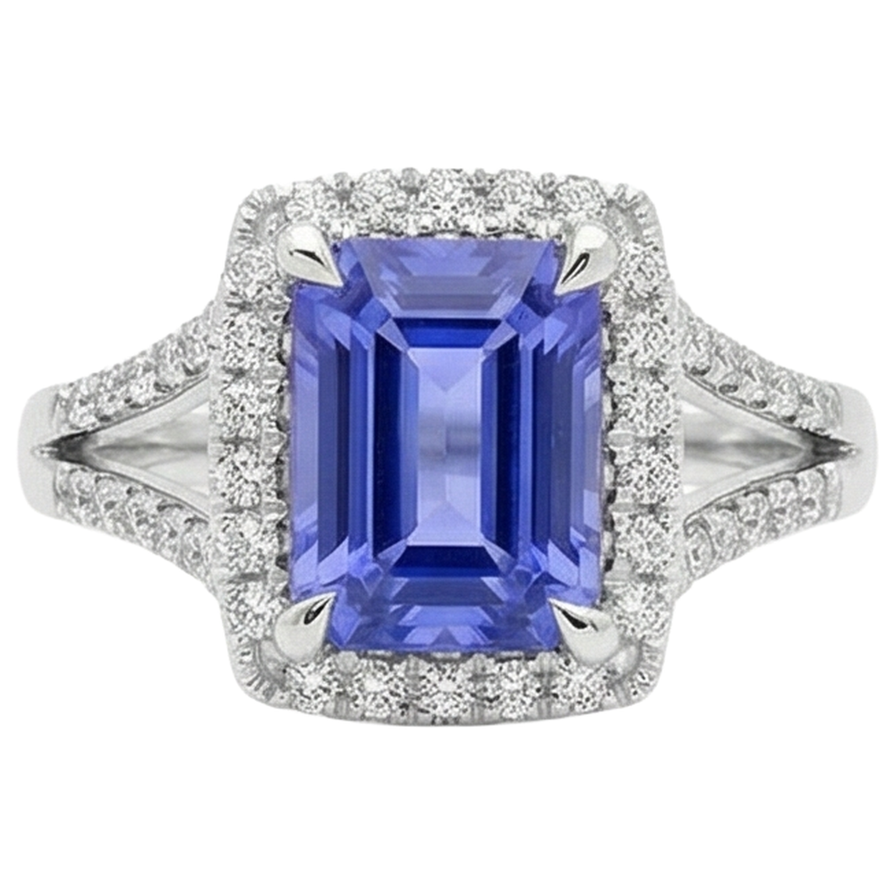 vero round tanzanite 6.85carati anello angolo laterale
