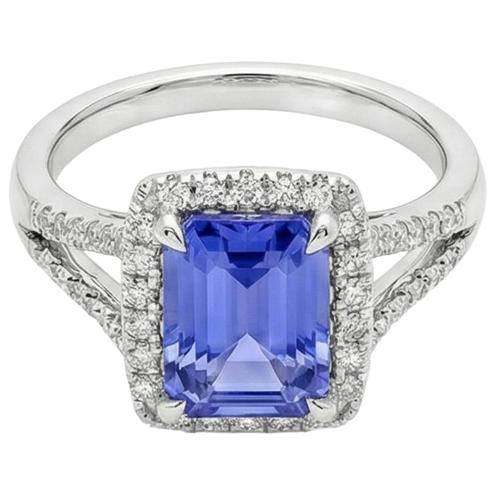 vero round tanzanite 6.85carati anello dettaglio ravvicinato
