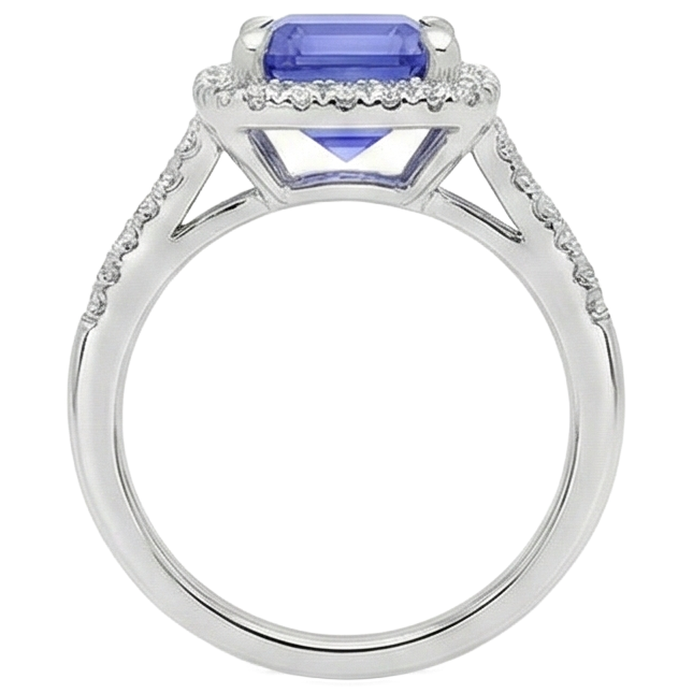 vero round tanzanite 6.85carati anello vista di profilo