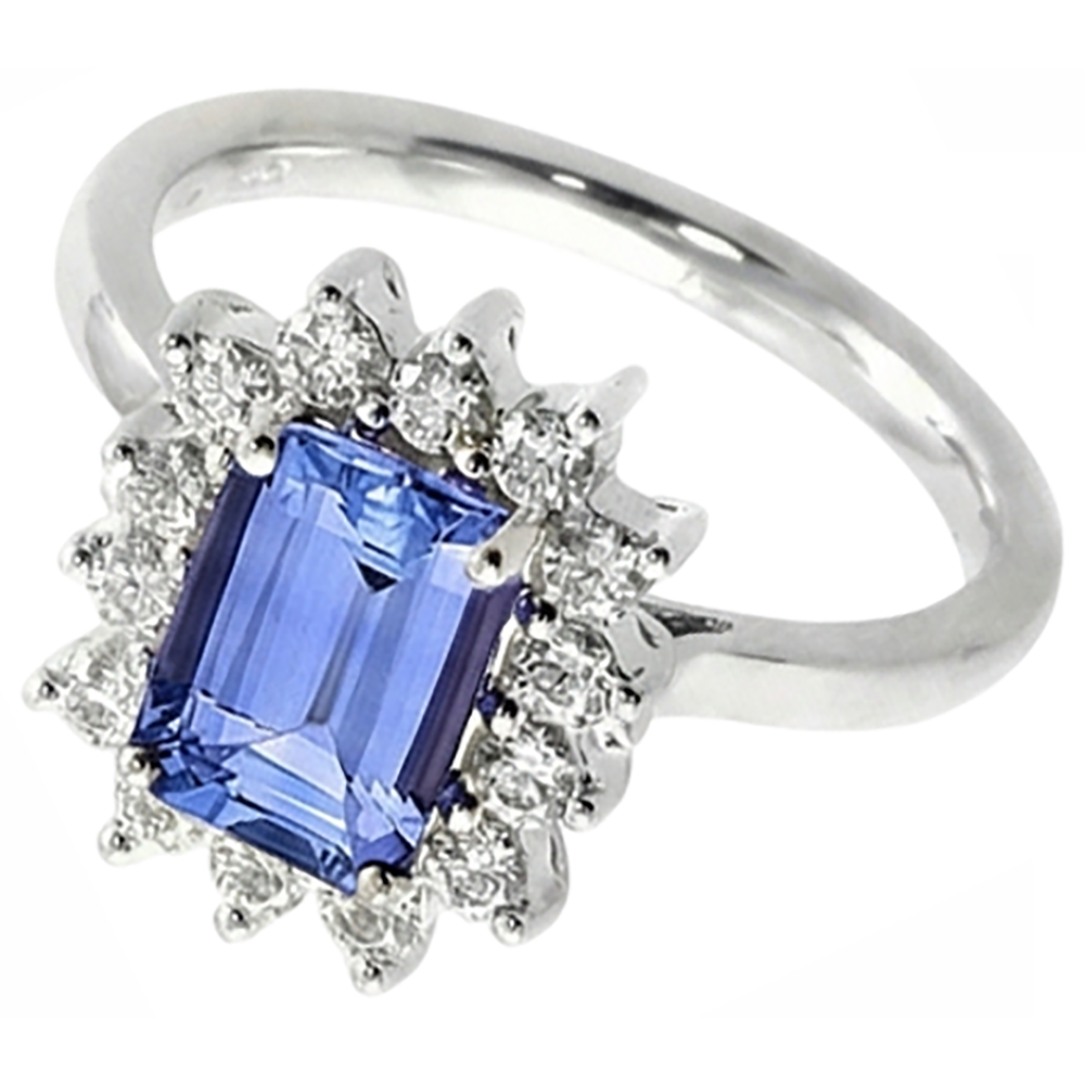 Anello in oro bianco 14 kt con tanzanite e diamanti da 7 kt Novità